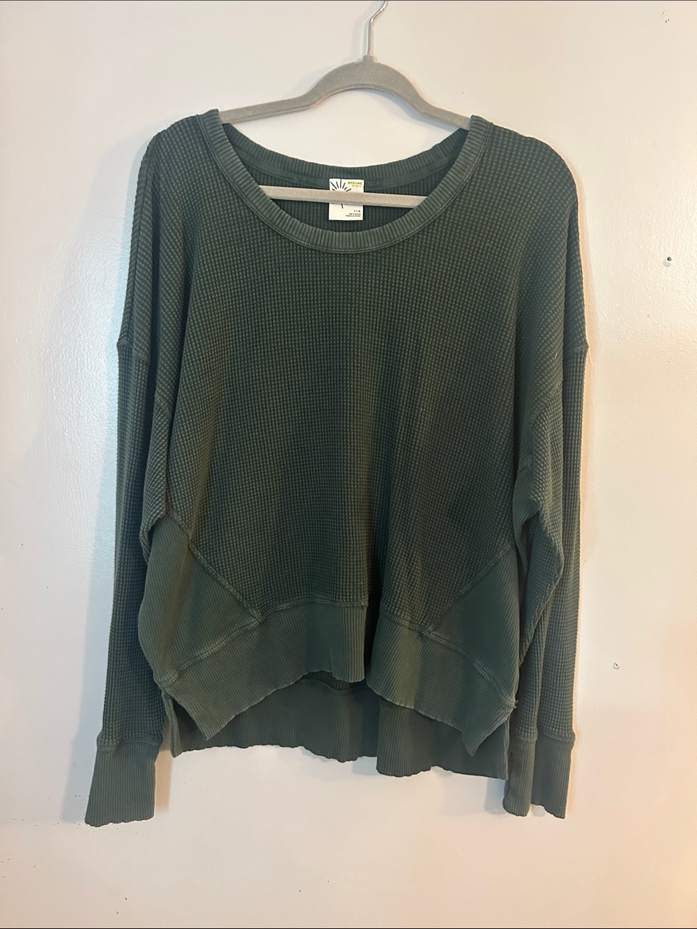 Offline by Aerie Olive Waffle Knit Crewneck